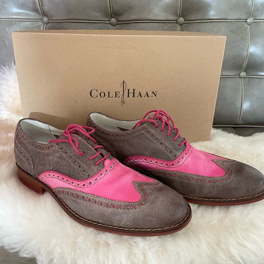 Cole Haan Nike Men’s or Women’s Wing Tip Dress Shoes Pink Brown M Sz 8 or W 9.5
